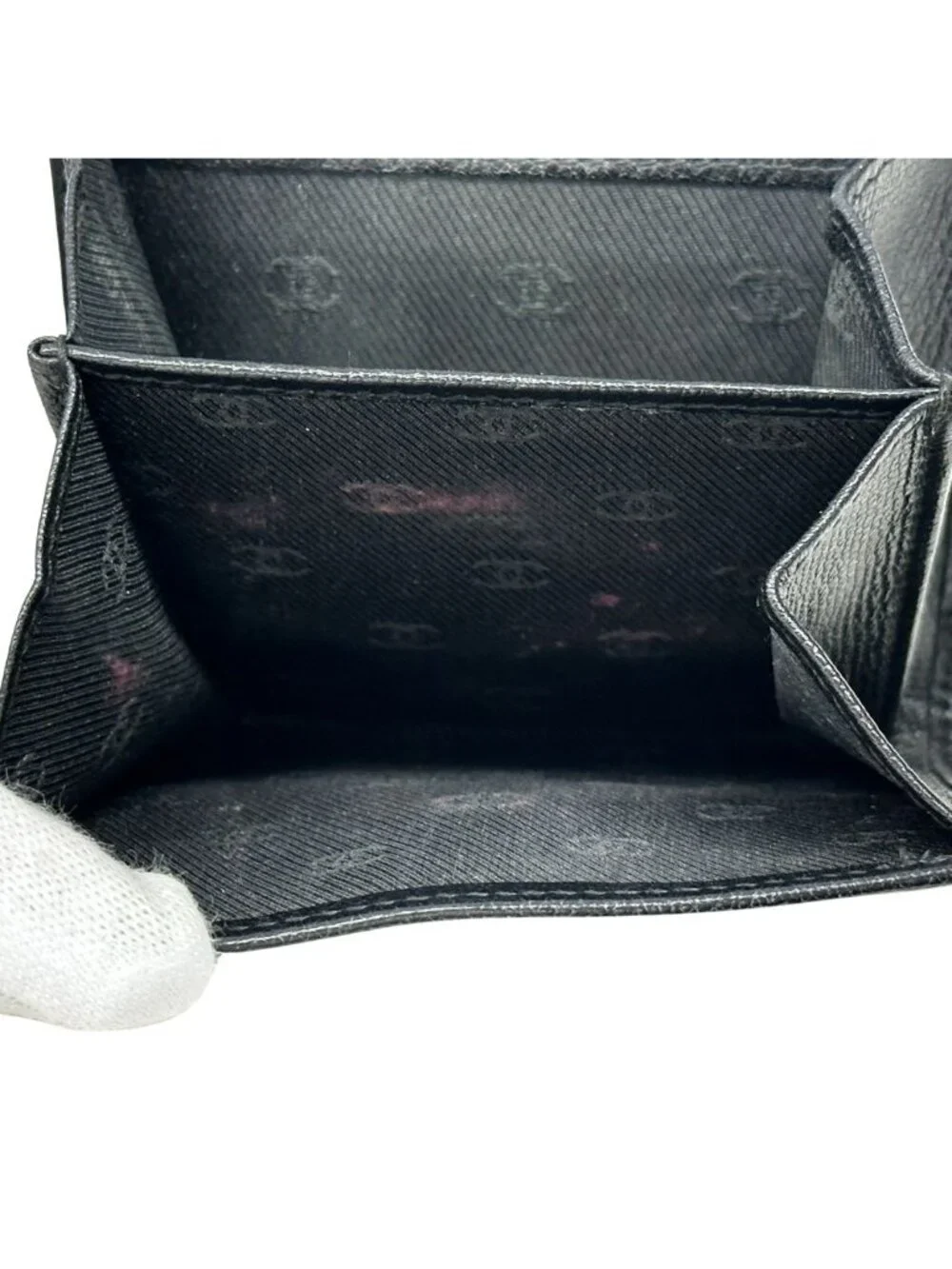Chanel Wallet Coco Button Bifold Leather Black Simple Adult Logo